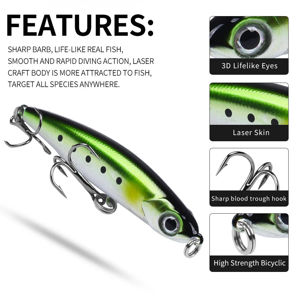 1PC Slow Sinking Pencil Fishing Lure 3.5g 5g 8g bait Noisy in the water Saltwater Sea Bass Lures Hard Bait Minnow Fishing Tackle