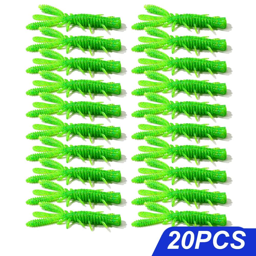 Floating Soft Lures Kit 5cm 6cm 7cm Shrimp Rig Hook Pesca Gear Tackle Silicone Swimbait Carp Attract Fishing Set 10-20pcs Bait
