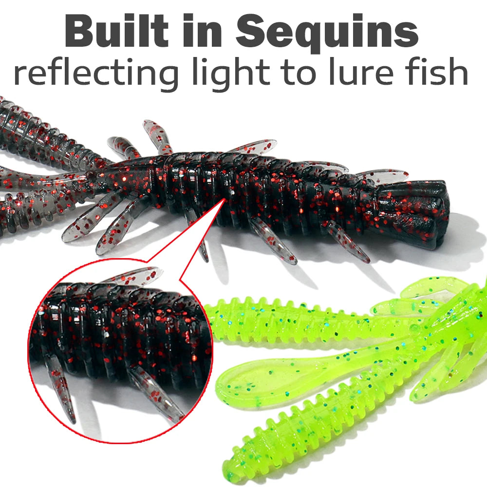 Floating Soft Lures Kit 5cm 6cm 7cm Shrimp Rig Hook Pesca Gear Tackle Silicone Swimbait Carp Attract Fishing Set 10-20pcs Bait