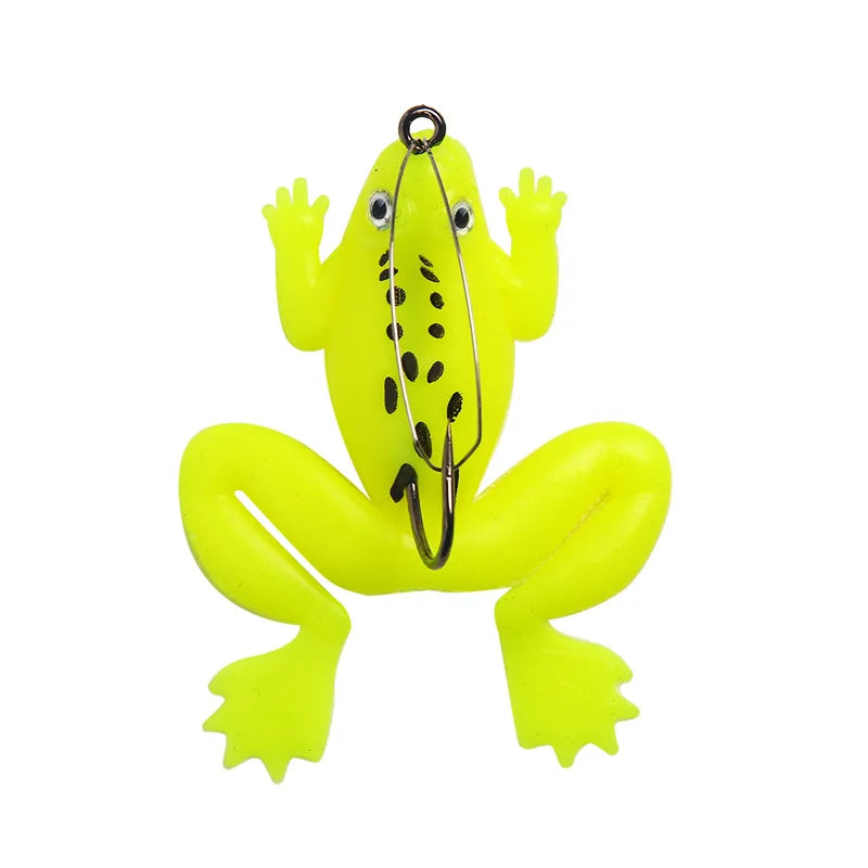 4Pcs Frog fishing Lure Soft Tube Bait Plastic Fishing Lure with Fishing Hooks Topwater Ray Frog Artificial 3D Eyes