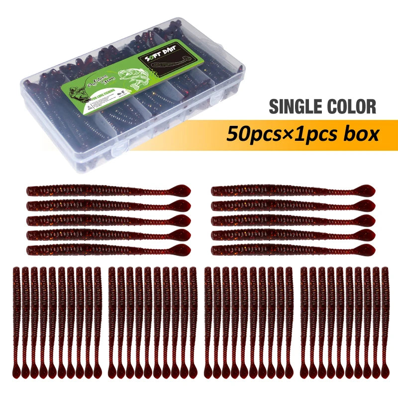 Fishing Lures 50pcs Floating Slug Lure Sinking Earthworm Soft Artificial Silicone Bait Kit Sea Wobbler Worm False Bait With Box