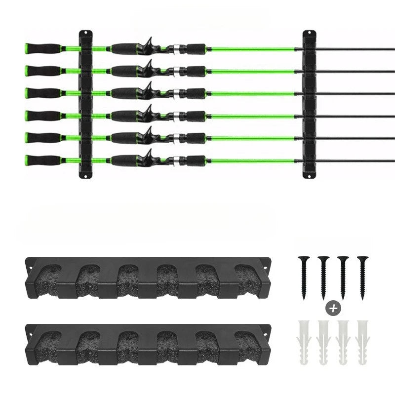 2pcs 2-Pack Horizontal Wall-Mounted Fishing Rod Rack, Holds 6 Rods, Space-Saving Storage for Fishing Poles