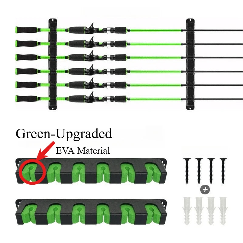 2pcs 2-Pack Horizontal Wall-Mounted Fishing Rod Rack, Holds 6 Rods, Space-Saving Storage for Fishing Poles