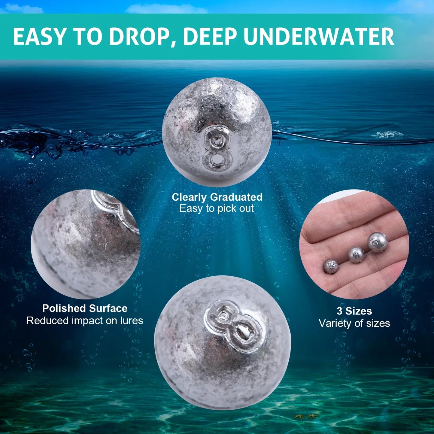 Goture 30/50pcs Fishing Weight Sinker Jig Head Deep Water Bullet Weight with Swivel Round Ball Sinkers Fishing Accessories