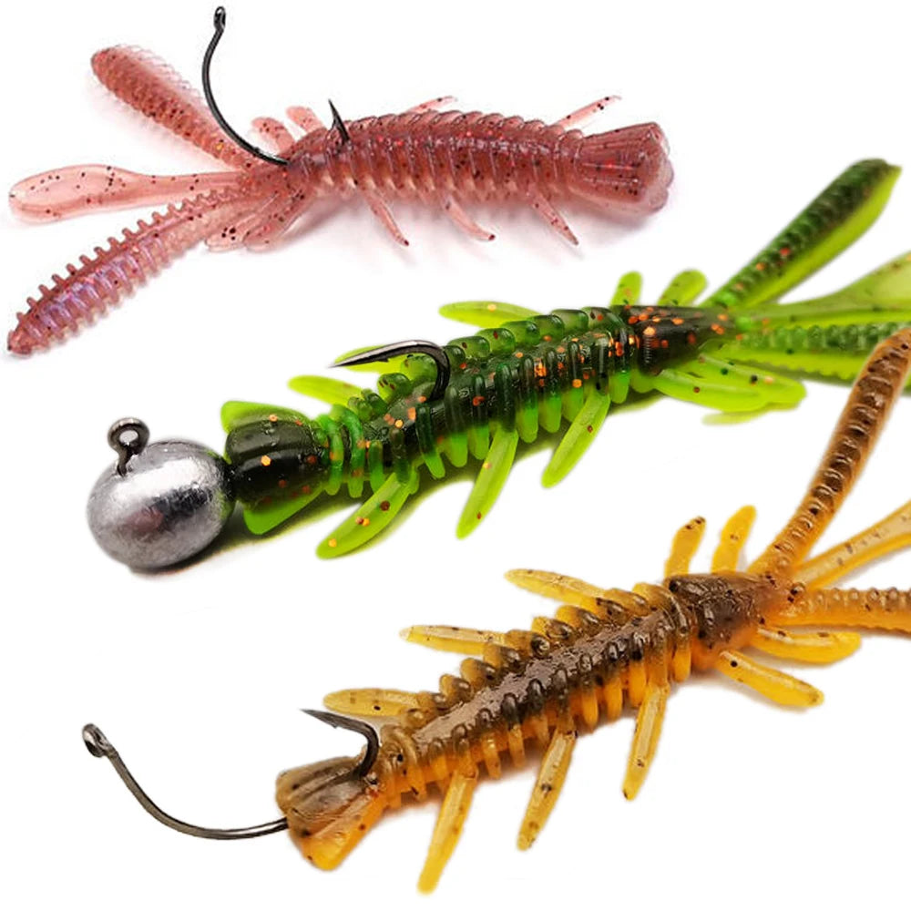 Floating Soft Lures Kit 5cm 6cm 7cm Shrimp Rig Hook Pesca Gear Tackle Silicone Swimbait Carp Attract Fishing Set 10-20pcs Bait