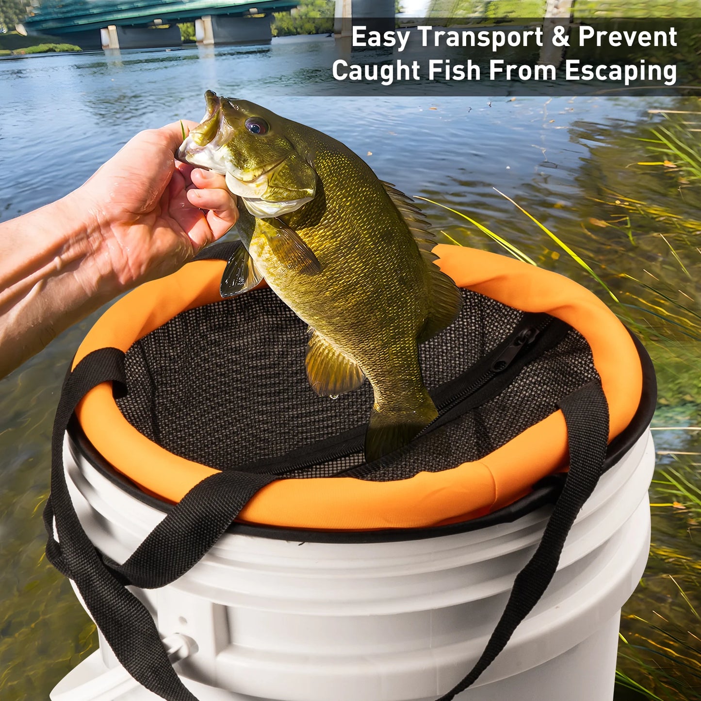 QualyQualy Floating Fishing Basket For 5 gallon Bucket Collapsible Fishing Net For Live Fish Shrimp Crab Portable Nylon Mesh Net