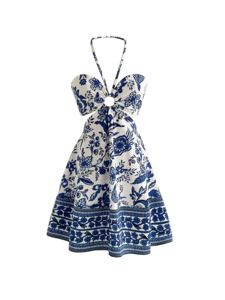 Women's Romantical Floral Print Halter Neck Sexy Fashionable Dress Easy to Create Lazy Stylish Vacation Style Dress