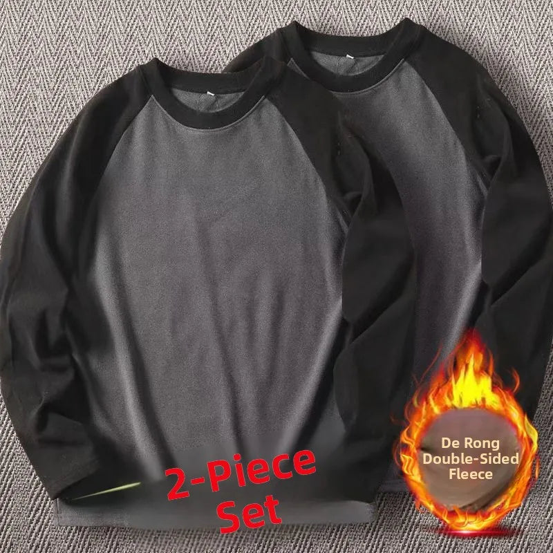 Men's High-Gram Double-Sided Fleece Soft Comfortable Long-Sleeve Sweatshirt Base Shirt Autumn Winter Versatile Shoulder Inser...