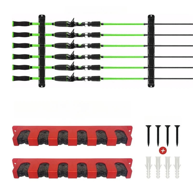 2pcs 2-Pack Horizontal Wall-Mounted Fishing Rod Rack, Holds 6 Rods, Space-Saving Storage for Fishing Poles