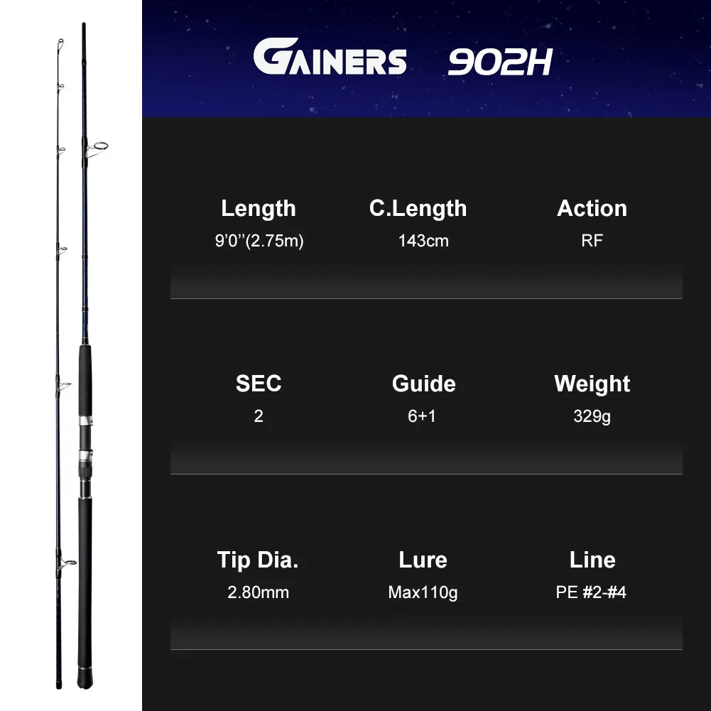 Noeby-Shore Jigging Heavy Game Fishing Rod, Fuji Guide Lure Weight Max 200g Long Cast Spinning Rods, 2.59m, 2.75m, 3.05m