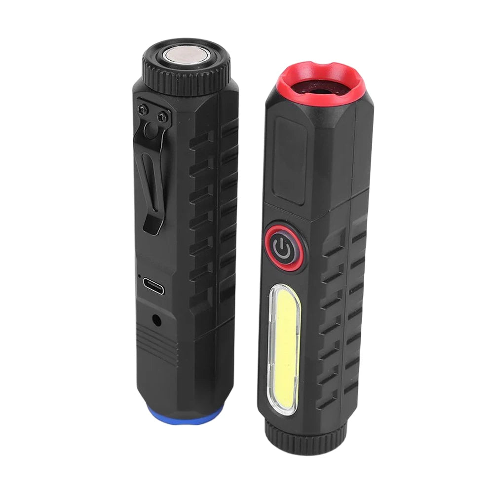 XPE Camping Flashlight Pen Clip COB LED Mini Flashlight 1200mAh Telescopic Zoom Type-C USB Charging 4 Modes for Hiking Fishing