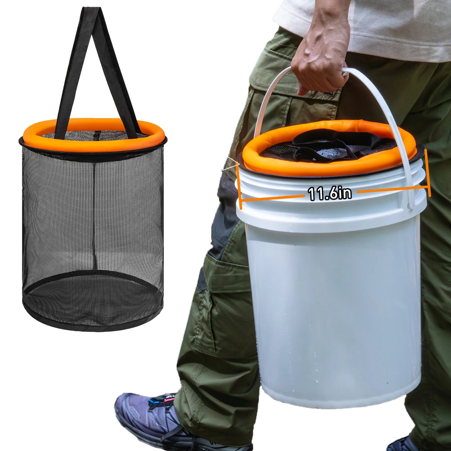 QualyQualy Floating Fishing Basket For 5 gallon Bucket Collapsible Fishing Net For Live Fish Shrimp Crab Portable Nylon Mesh Net