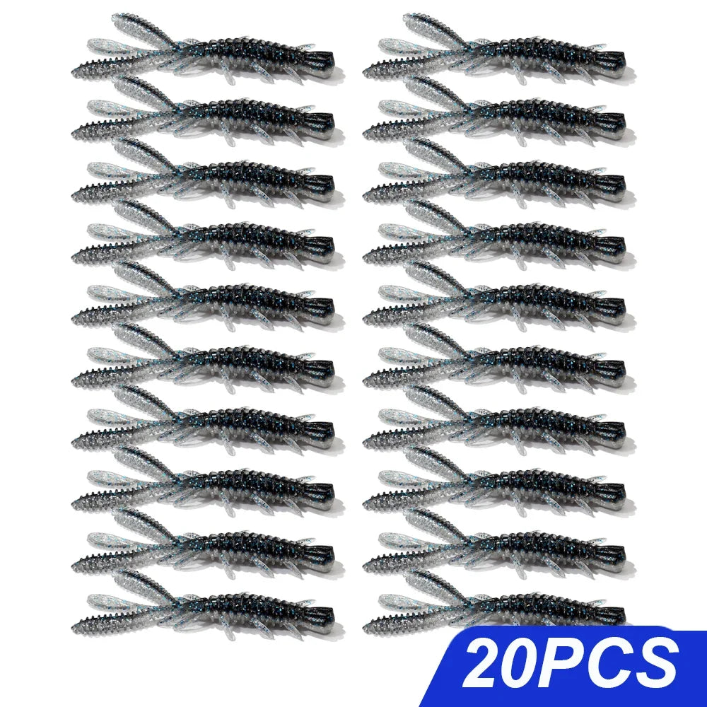 Floating Soft Lures Kit 5cm 6cm 7cm Shrimp Rig Hook Pesca Gear Tackle Silicone Swimbait Carp Attract Fishing Set 10-20pcs Bait