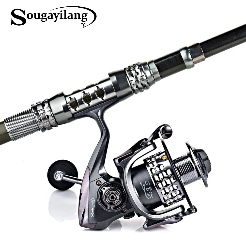 Sougayilang 1.8-3.3m Telescopic Fishing Rod Kit and 13+1BB Metal Spool Spinning Reel Carp Fishing Rod Reel Combo Saltwater Pesca