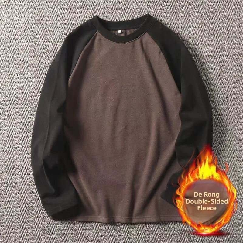 Men's High-Gram Double-Sided Fleece Soft Comfortable Long-Sleeve Sweatshirt Base Shirt Autumn Winter Versatile Shoulder Inser...