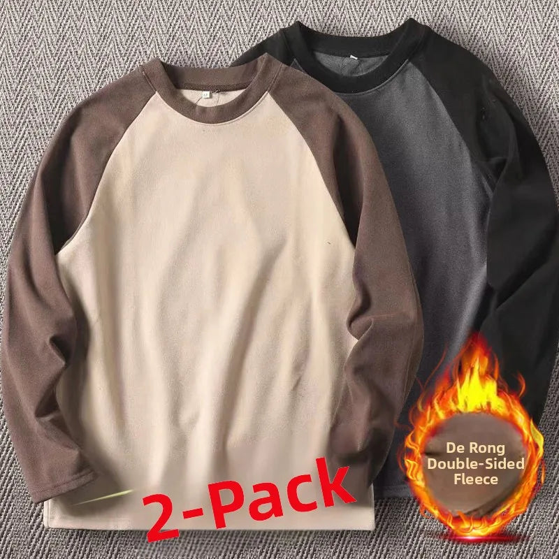Men's High-Gram Double-Sided Fleece Soft Comfortable Long-Sleeve Sweatshirt Base Shirt Autumn Winter Versatile Shoulder Inser...