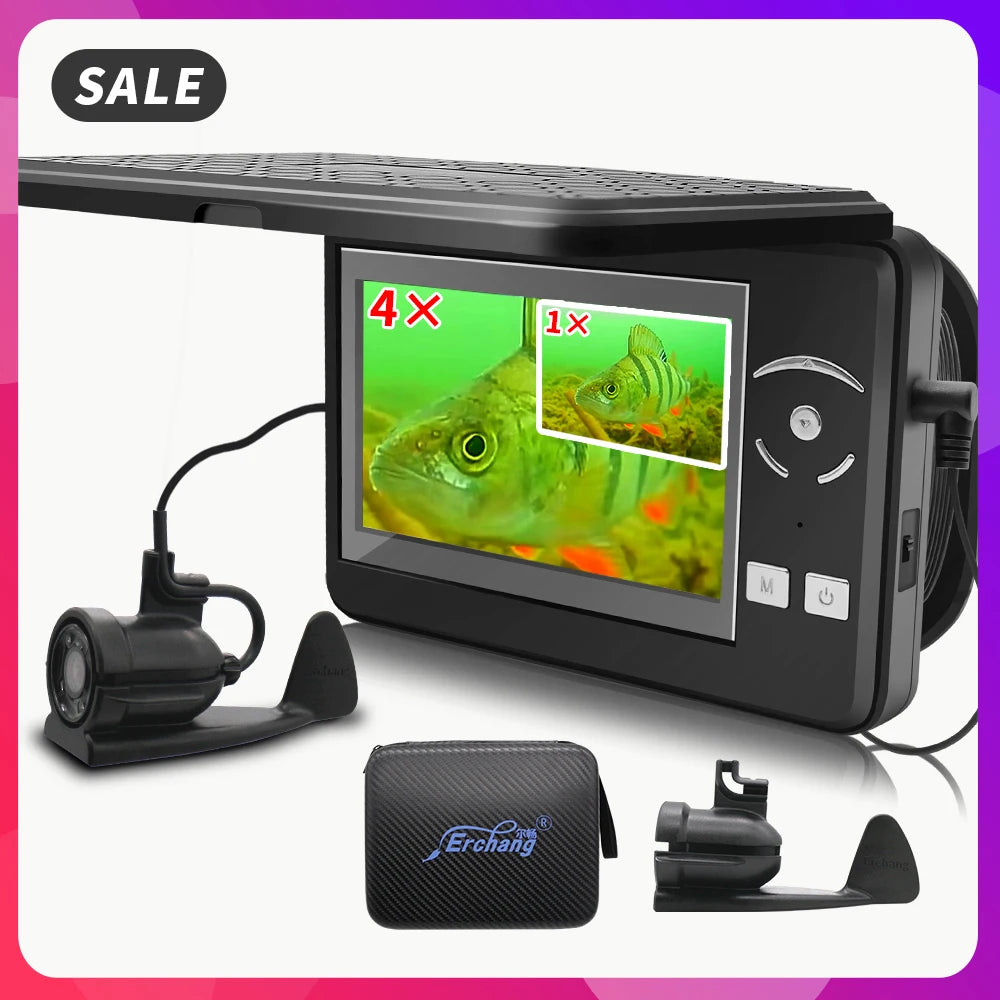 Erchang Fish Finder Underwater Fishing Camera 4 Digital Zoom Fish Finder IP68 Waterproof 4.3 inch 1000TVL Ice Fishing Camera