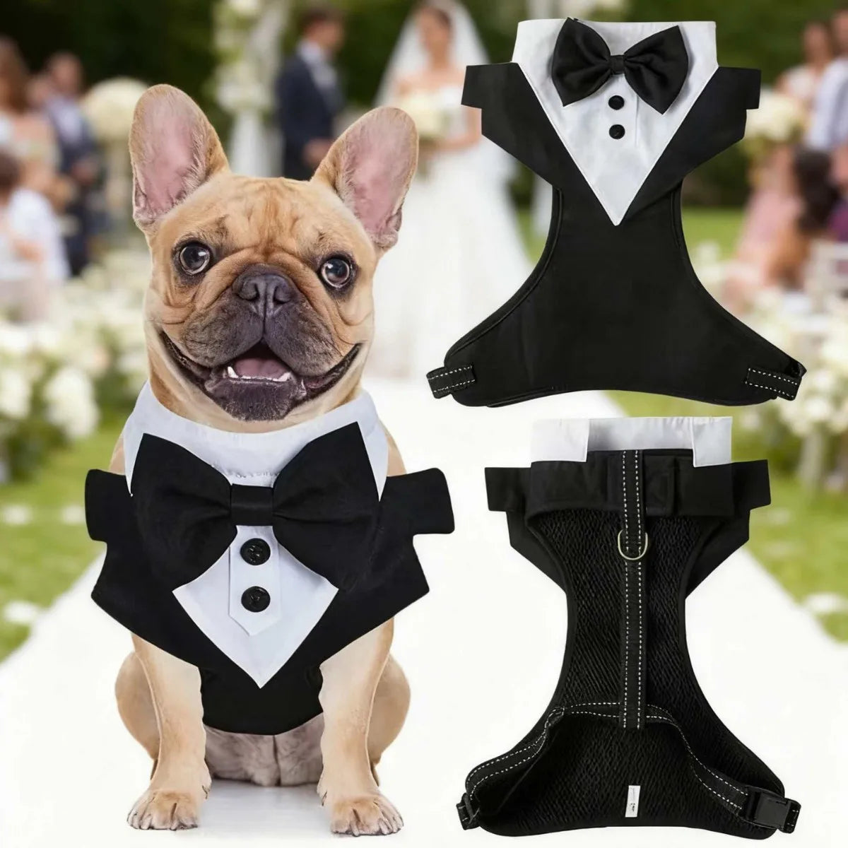 Dog Tuxedo Harness Formal Wedding Suit with Bow Tie Adjustable Breathable Pet Harness for Small Medium Dogs