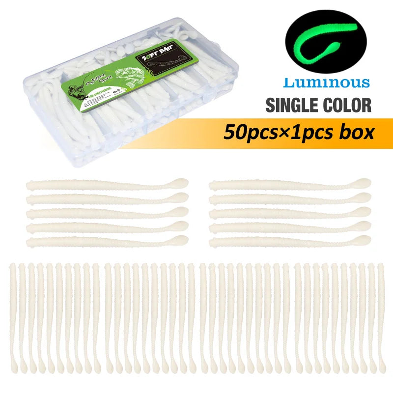 Fishing Lures 50pcs Floating Slug Lure Sinking Earthworm Soft Artificial Silicone Bait Kit Sea Wobbler Worm False Bait With Box