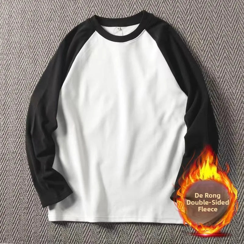 Men's High-Gram Double-Sided Fleece Soft Comfortable Long-Sleeve Sweatshirt Base Shirt Autumn Winter Versatile Shoulder Inser...