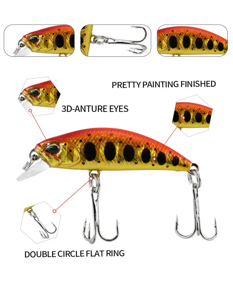 ALASICKAHot 38mm 3.2g Mini Sinking Minnow Fishing Lures Jerkbaits Peche Artificial Bait Wobbler Lure for Trout Bass Carp Fishing
