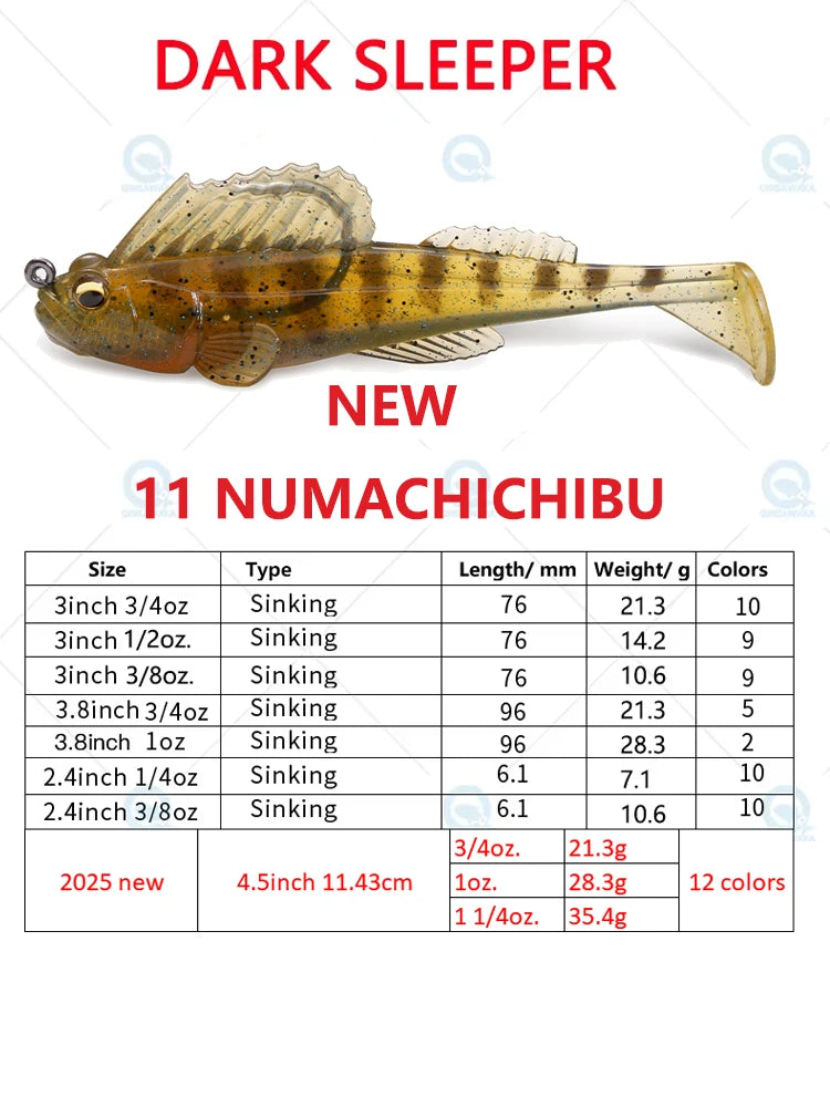 NEW Original Megabass Dark Sleeper 4.5inch 3/4, 1, 1.1/4oz. Swim Bait Saltwater Lure Sea Tackle Deep Water Soft Fin Paddle Tail