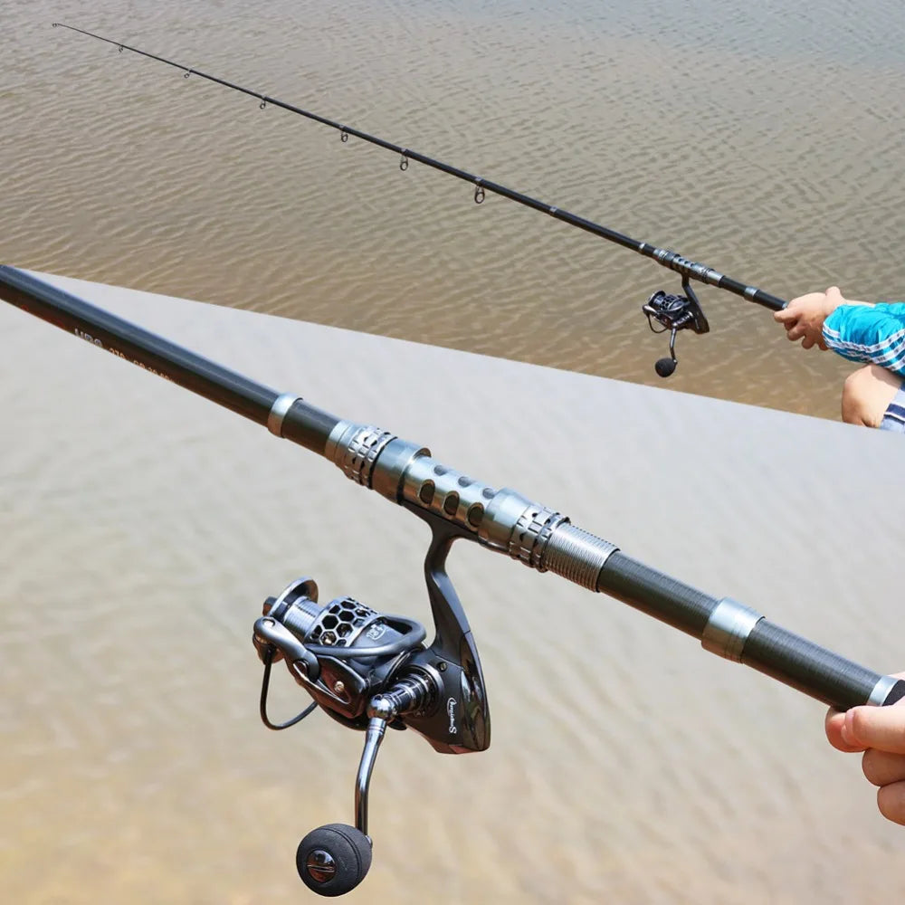Sougayilang 1.8-3.3m Telescopic Fishing Rod Kit and 13+1BB Metal Spool Spinning Reel Carp Fishing Rod Reel Combo Saltwater Pesca