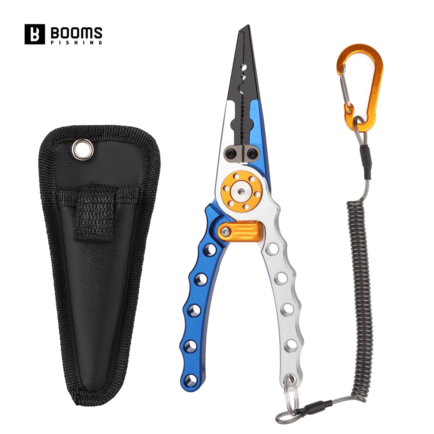5.8in/15cm Aluminum Fishing Pliers Saltwater Tackle Kit Multitool Hook Remover Split Ring with Coiled Lanyard and Sheath