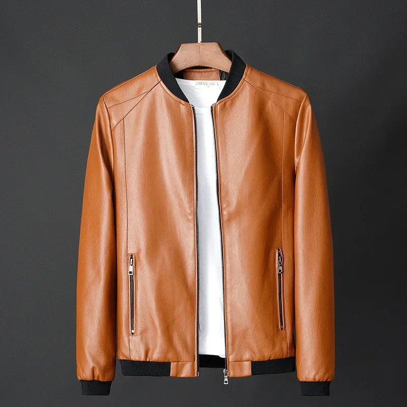 2026 Autumn New Men Black Biker PU Leather Coat Korean Fashion Men Pu Leather Jacket Trend Casual Fit Slim Baseball Clothes 8Xl