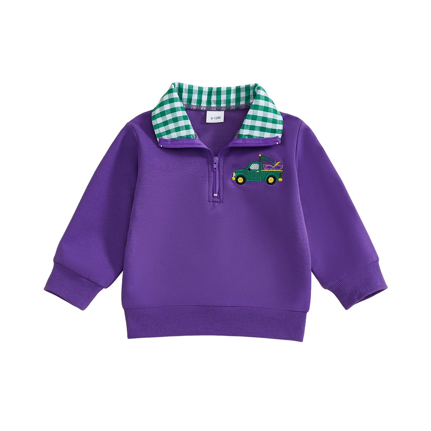 Adorable Infant Boys Stylish MardiGras Face Mask Embroidered Collared Shirt with Long Sleeves - Trendy Pullover