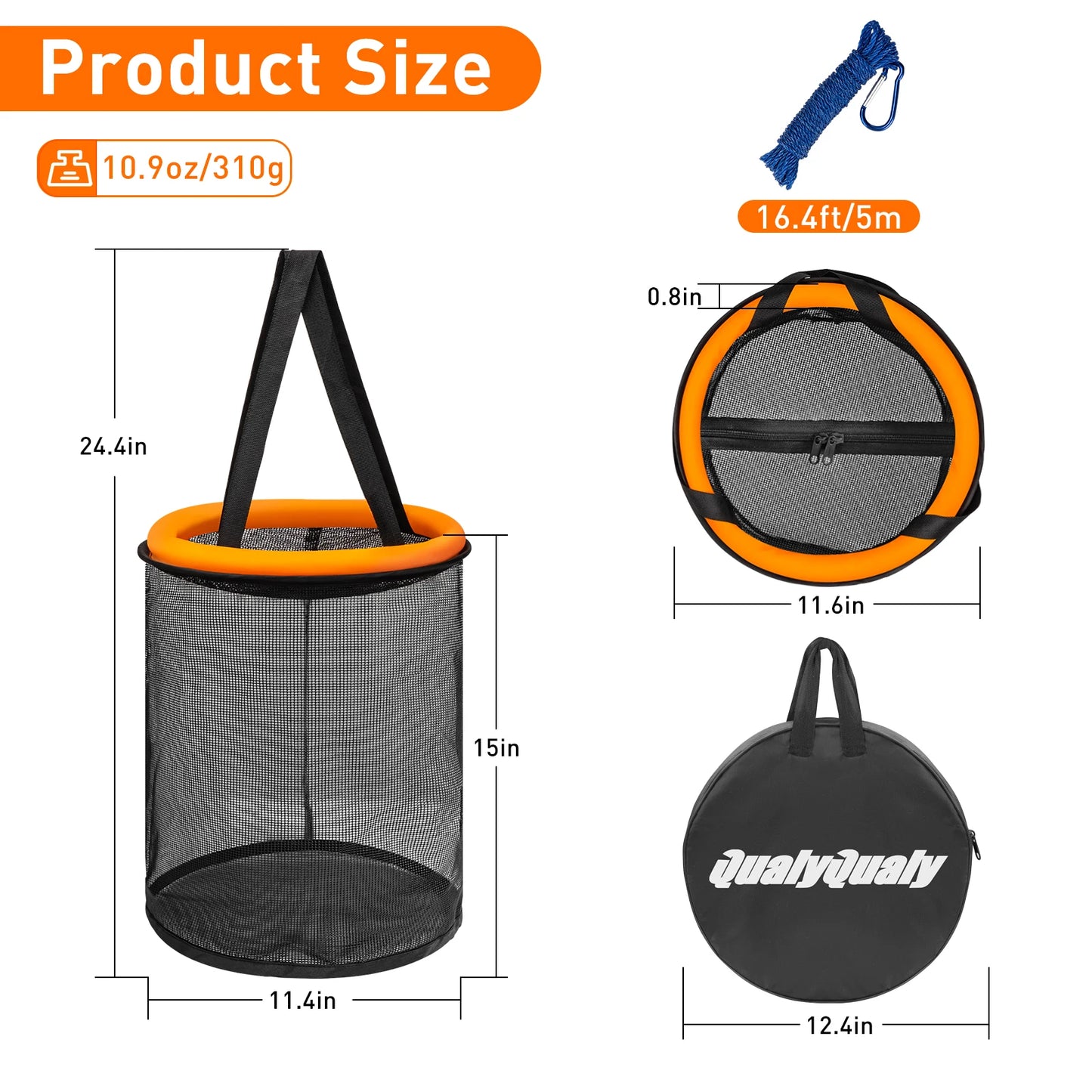 QualyQualy Floating Fishing Basket For 5 gallon Bucket Collapsible Fishing Net For Live Fish Shrimp Crab Portable Nylon Mesh Net
