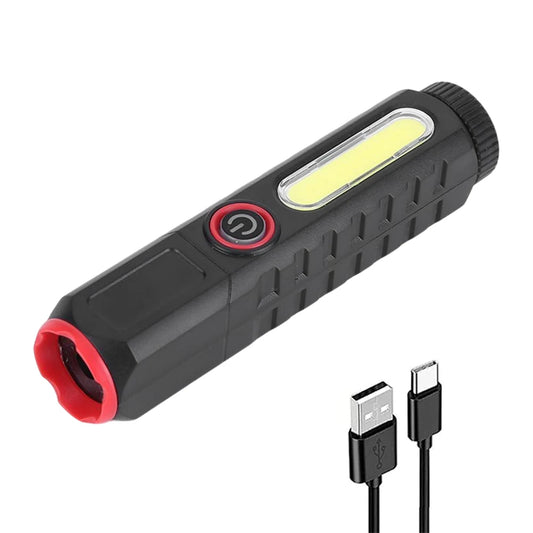 XPE Camping Flashlight Pen Clip COB LED Mini Flashlight 1200mAh Telescopic Zoom Type-C USB Charging 4 Modes for Hiking Fishing