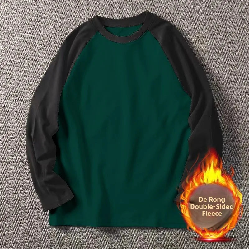 Men's High-Gram Double-Sided Fleece Soft Comfortable Long-Sleeve Sweatshirt Base Shirt Autumn Winter Versatile Shoulder Inser...