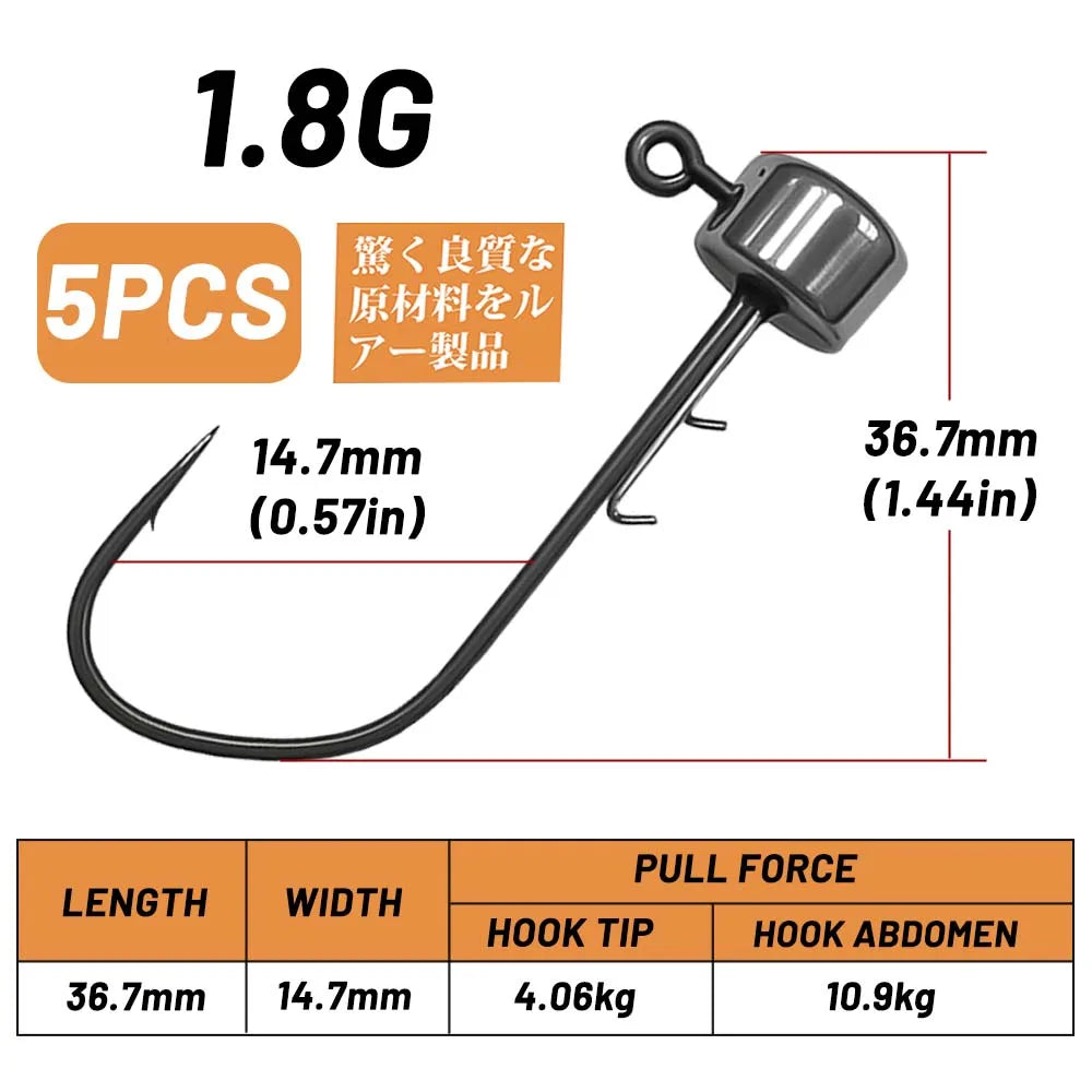 ZUKIBO 5PCS Tungsten Steel Welding Ned Jig Hook Kits High Quality Jig Heads for Soft Worm T Tail Fishing Lure,Fishing Hooks