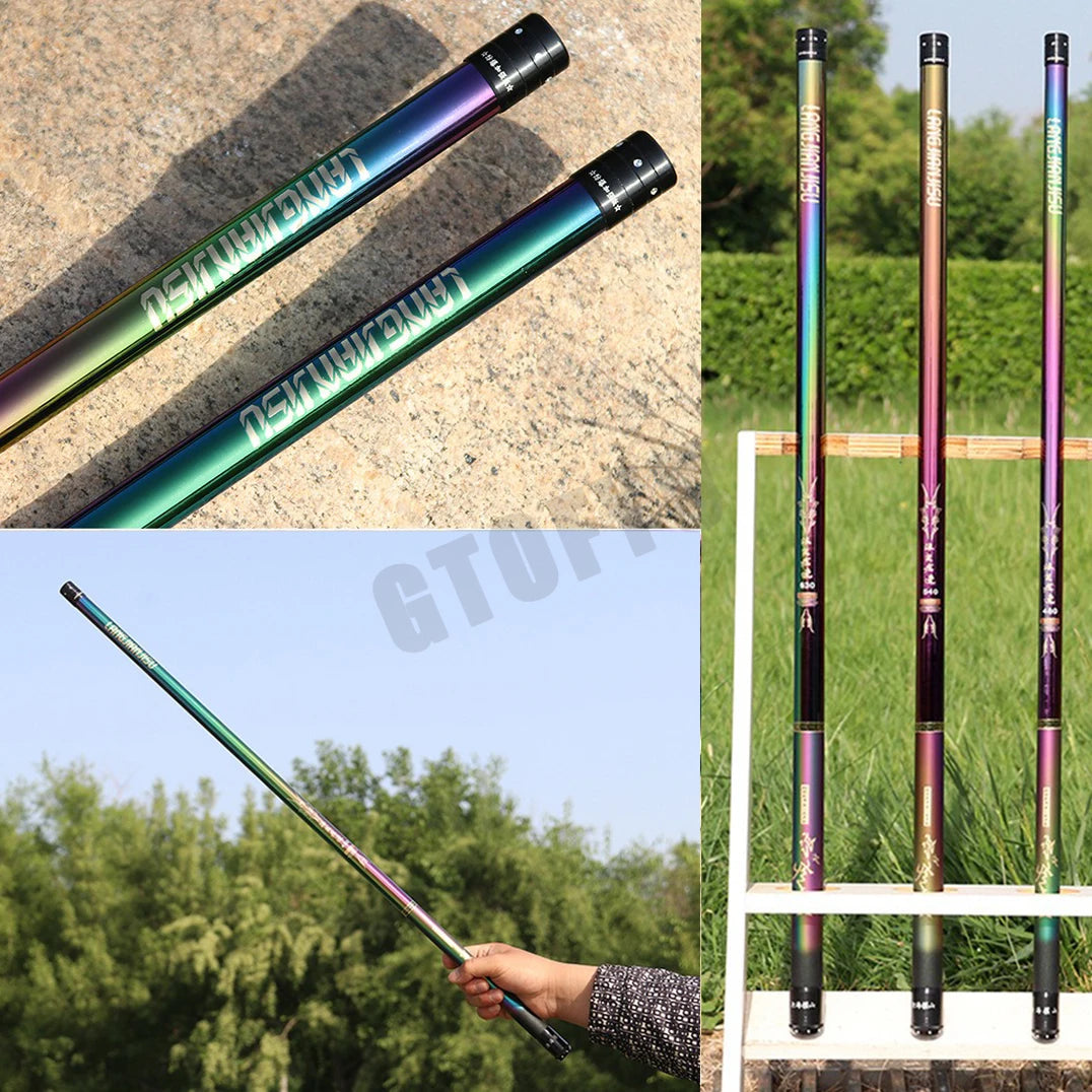 2.7M/4.5M/5.4M/6.3M/7.2M/8M/10M Telescopic Stream Rod Carbon Reservoir Pond Fishing Rod Super Light Hard Fiber Hand Fishing Pole