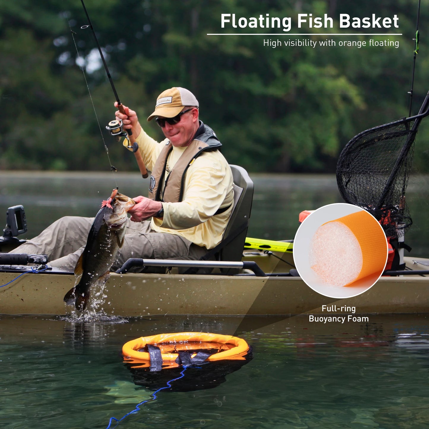 QualyQualy Floating Fishing Basket For 5 gallon Bucket Collapsible Fishing Net For Live Fish Shrimp Crab Portable Nylon Mesh Net