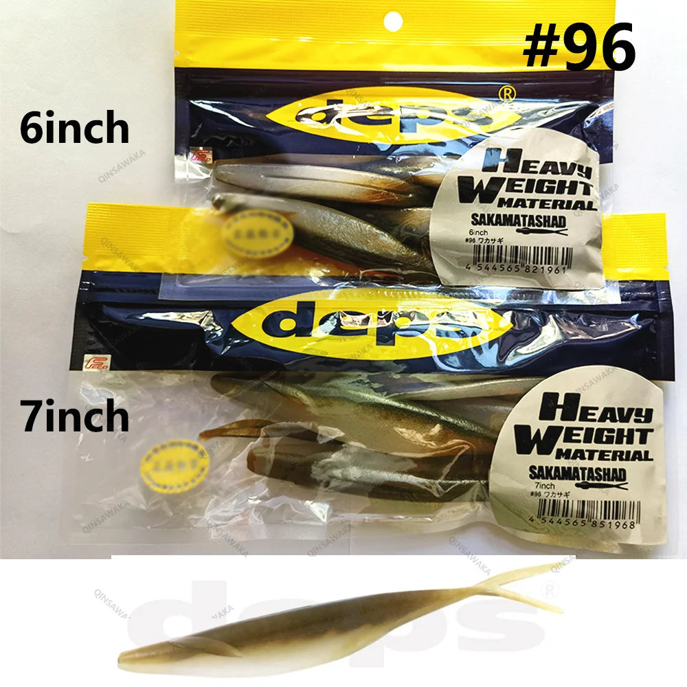 Japan deps SAKAMATA SHAD Heavy Weight soft Baits  5inch 6pcs / 6in 6pcs / 7in 5pcs / 8in SALT&GLASS SAND 70% 4pcs Bass Lure
