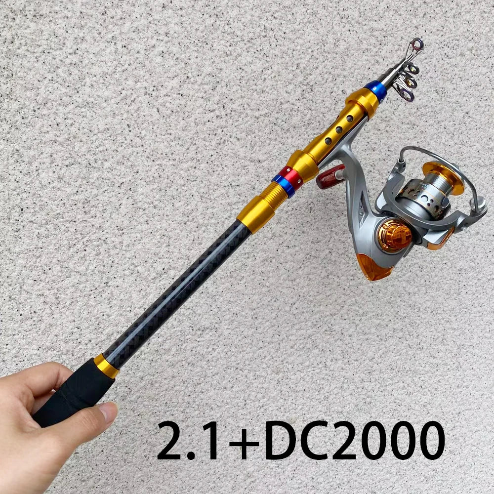 Fishing Rod and Reel Set 1.8-3.6m Carbon Telescopic Fishing Rod Pole with Metal Spool Spinning Reel Saltwater Freshwater Kits