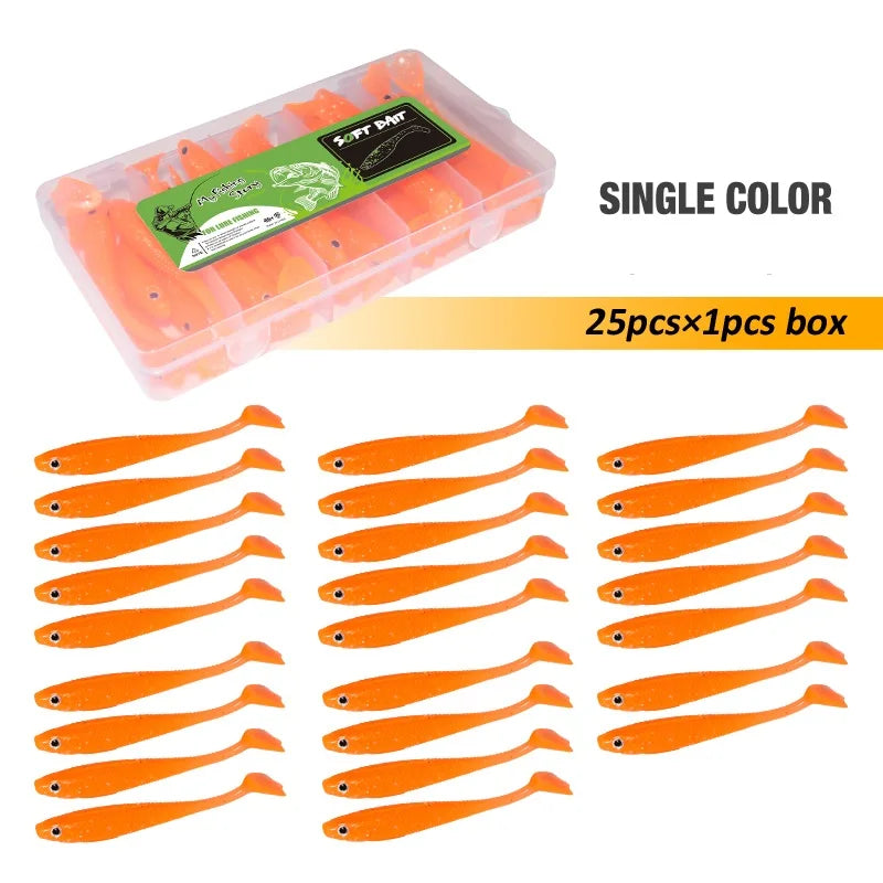 Fishing Lures Set 25Pcs 95mm Soft Fish fake Swimbait for Trolling Wobbler Silicone Bait Kit Sea Fishing Predator Lure with Box