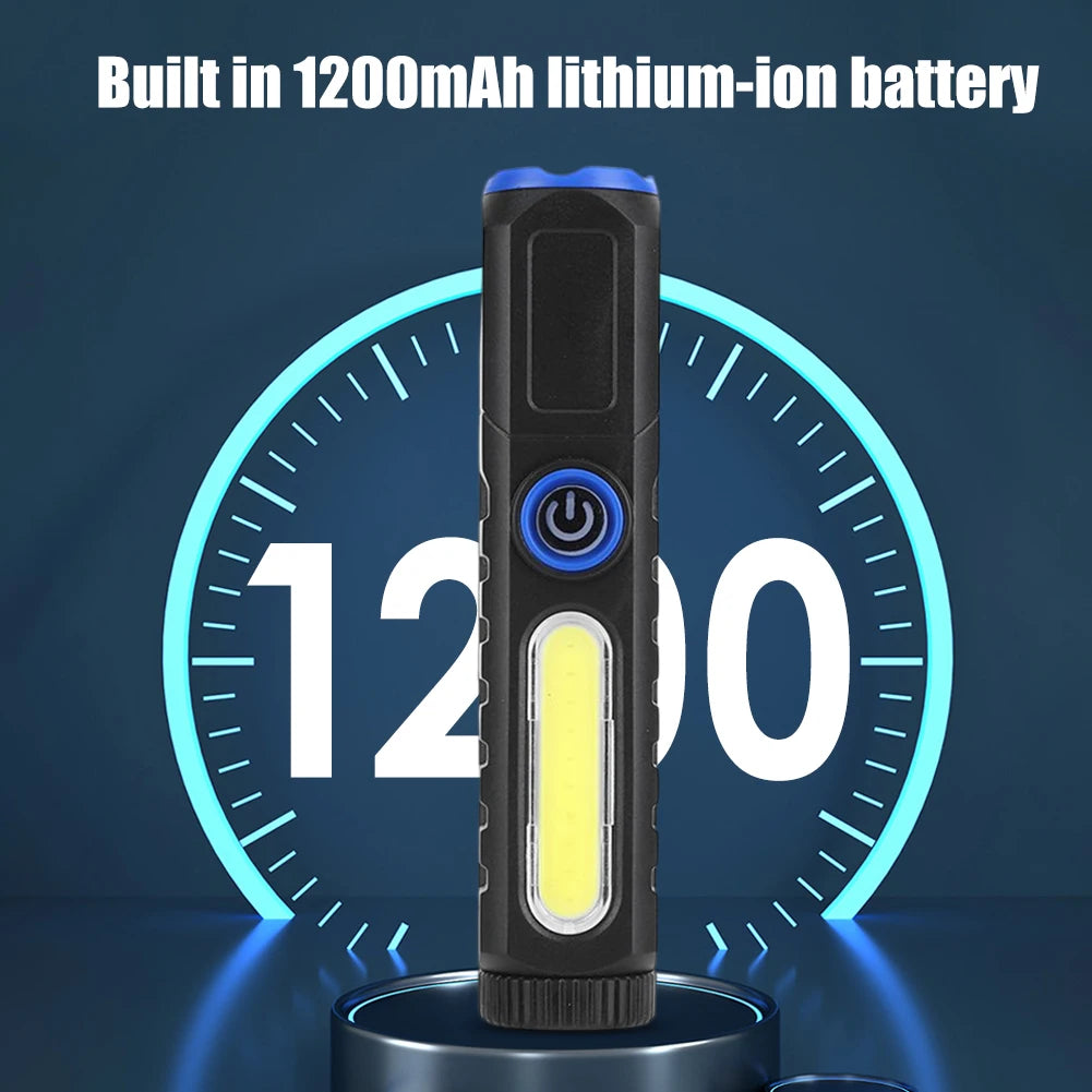XPE Camping Flashlight Pen Clip COB LED Mini Flashlight 1200mAh Telescopic Zoom Type-C USB Charging 4 Modes for Hiking Fishing