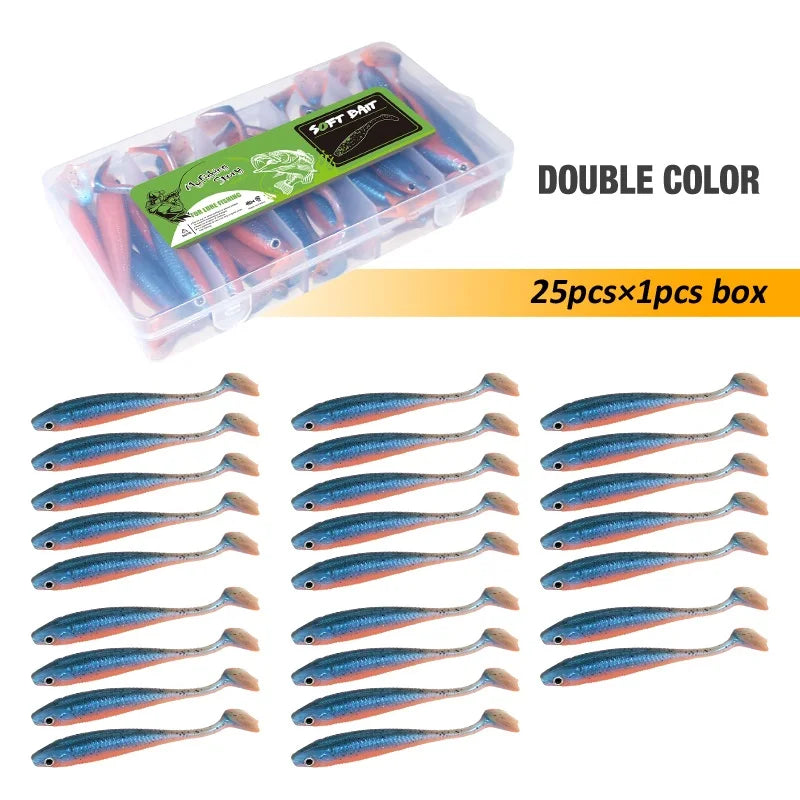 Fishing Lures Set 25Pcs 95mm Soft Fish fake Swimbait for Trolling Wobbler Silicone Bait Kit Sea Fishing Predator Lure with Box