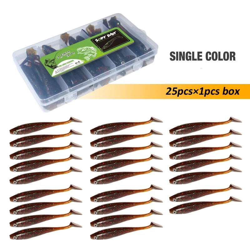 Fishing Lures Set 25Pcs 95mm Soft Fish fake Swimbait for Trolling Wobbler Silicone Bait Kit Sea Fishing Predator Lure with Box