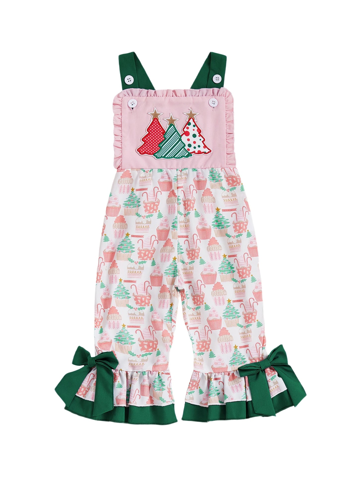 Toddler Girls Winter Snowflake Print Sleeveless Jumpsuit Overalls Christmas Tree Embroidery Suspender Pants for Kids Baby Girl