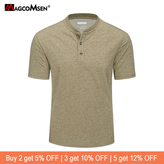 MAGCOMSEN Men's Henley T-shirt Cotton Blend Summer Short Sleeve Fashion 3 Buttons Front Placket Tee Shirt