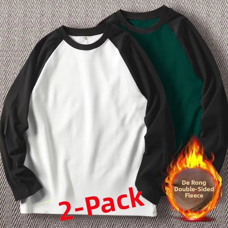 Men's High-Gram Double-Sided Fleece Soft Comfortable Long-Sleeve Sweatshirt Base Shirt Autumn Winter Versatile Shoulder Inser...
