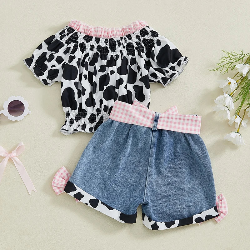 Girls Summer Outfit Leopard Print Sleeveless Top and Distressed Denim Shorts with Frayed Hem and Belt Set