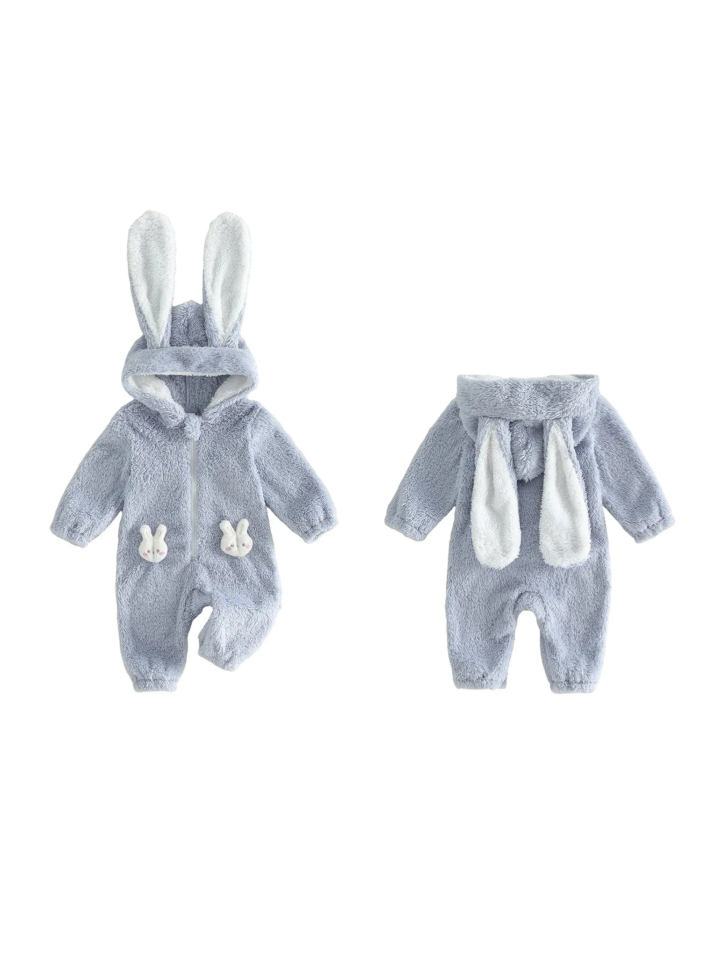Adorable Baby Bunny Hooded Romper with Long Sleeves and Zipper Closure for Easter Spring Outfit for Girls and Boys