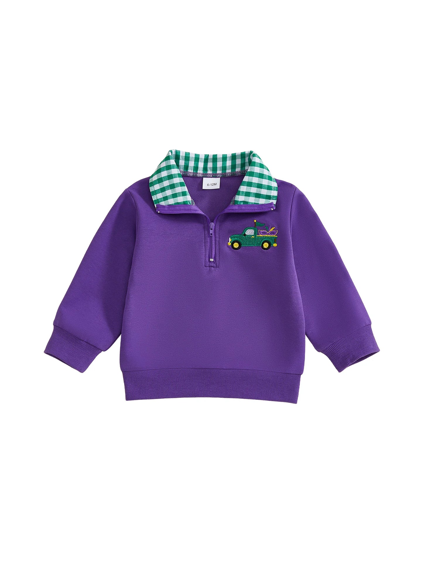 Adorable Infant Boys Stylish MardiGras Face Mask Embroidered Collared Shirt with Long Sleeves - Trendy Pullover
