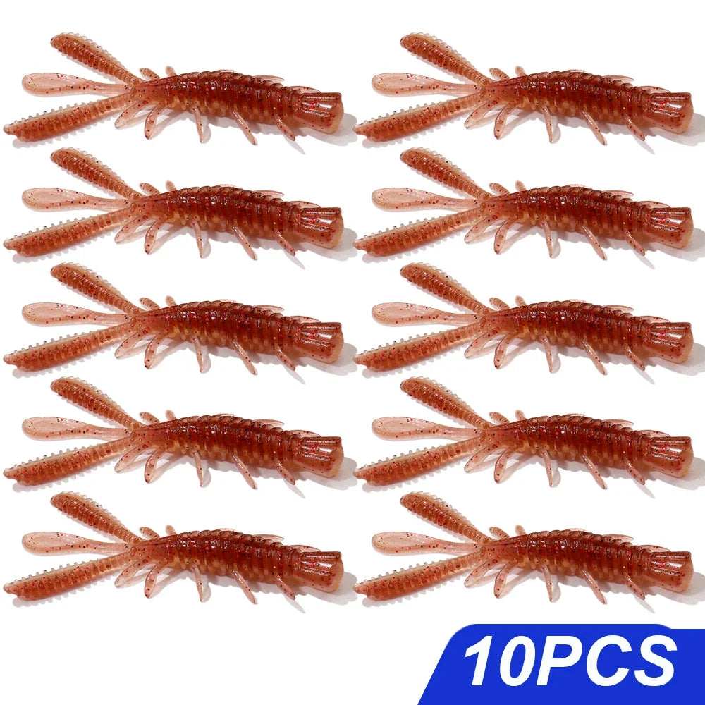 Floating Soft Lures Kit 5cm 6cm 7cm Shrimp Rig Hook Pesca Gear Tackle Silicone Swimbait Carp Attract Fishing Set 10-20pcs Bait