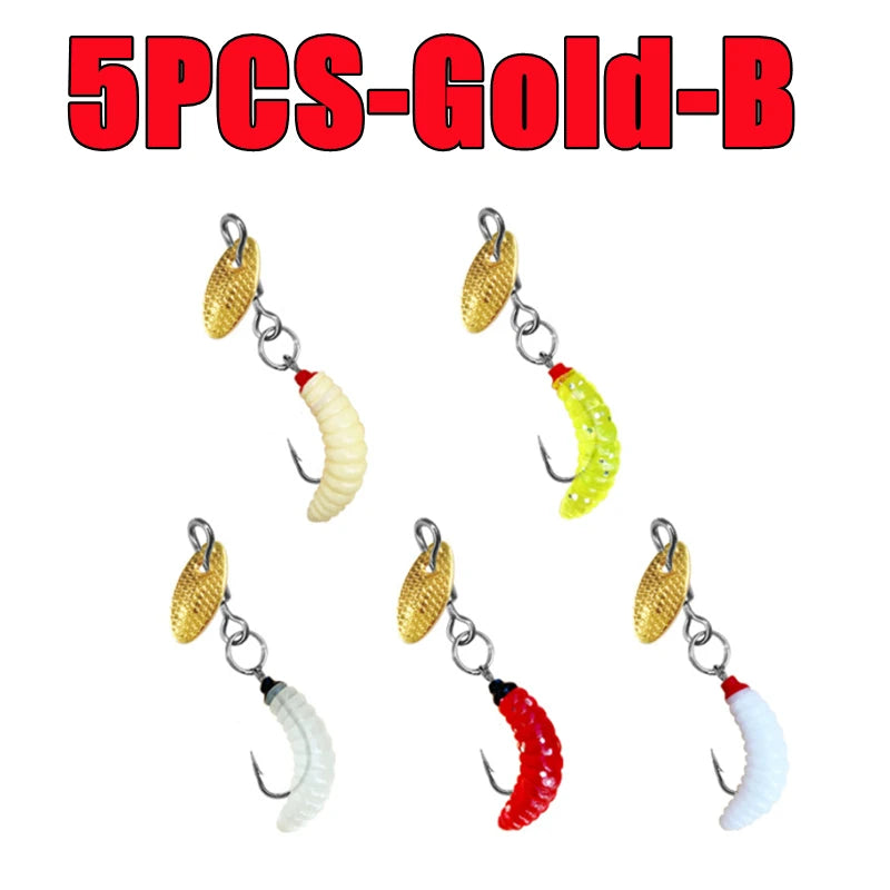 5PCS Propeller Worm Fishing Lure Spinner Spinning Bait Rotating Blade Sequin Bionic Fish Lures For Trout/Steelhead/Salmon/Bass